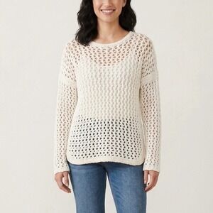 Rag & Bone Ivory Open Knit Cotton Silk Trim Sweater Boho Size Small